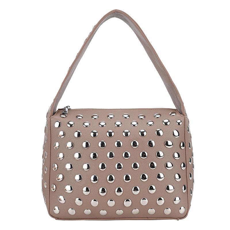 High Quality Solid PU Versatile Small Square Bag Youth Rivet Decoration Sweet Shoulder Bag Sewing Thread Concise Women's Handbag