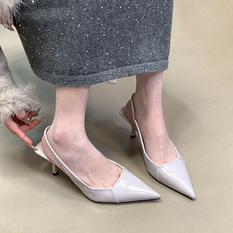 Niche Korean Version Elastic Band High Heels Bag Head Sandals Women's 2025 Spring and Summer Temperament Pink Pointed Empty Shoes