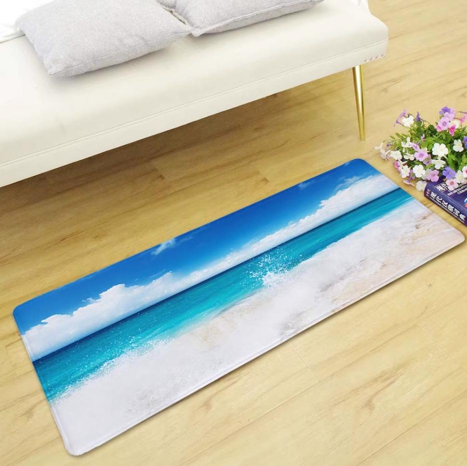 Sommerlich Frischer Strandteppich Heimdeko, Rutschfest und Fleckenbeständig, Wasserabsorbierende Badezimmer-Rutschmatte, Bettvorleger
