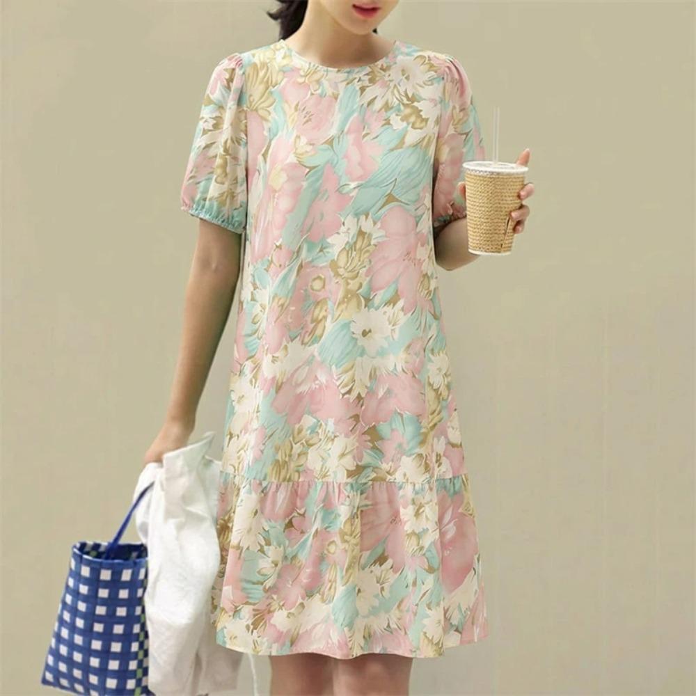 Sommer Freizeit Damen Nachthemd Kurzarm Kleider Lockerer Schnitt Nachtwäsche Hauskleidung Nachthemd Loungewear Kleider