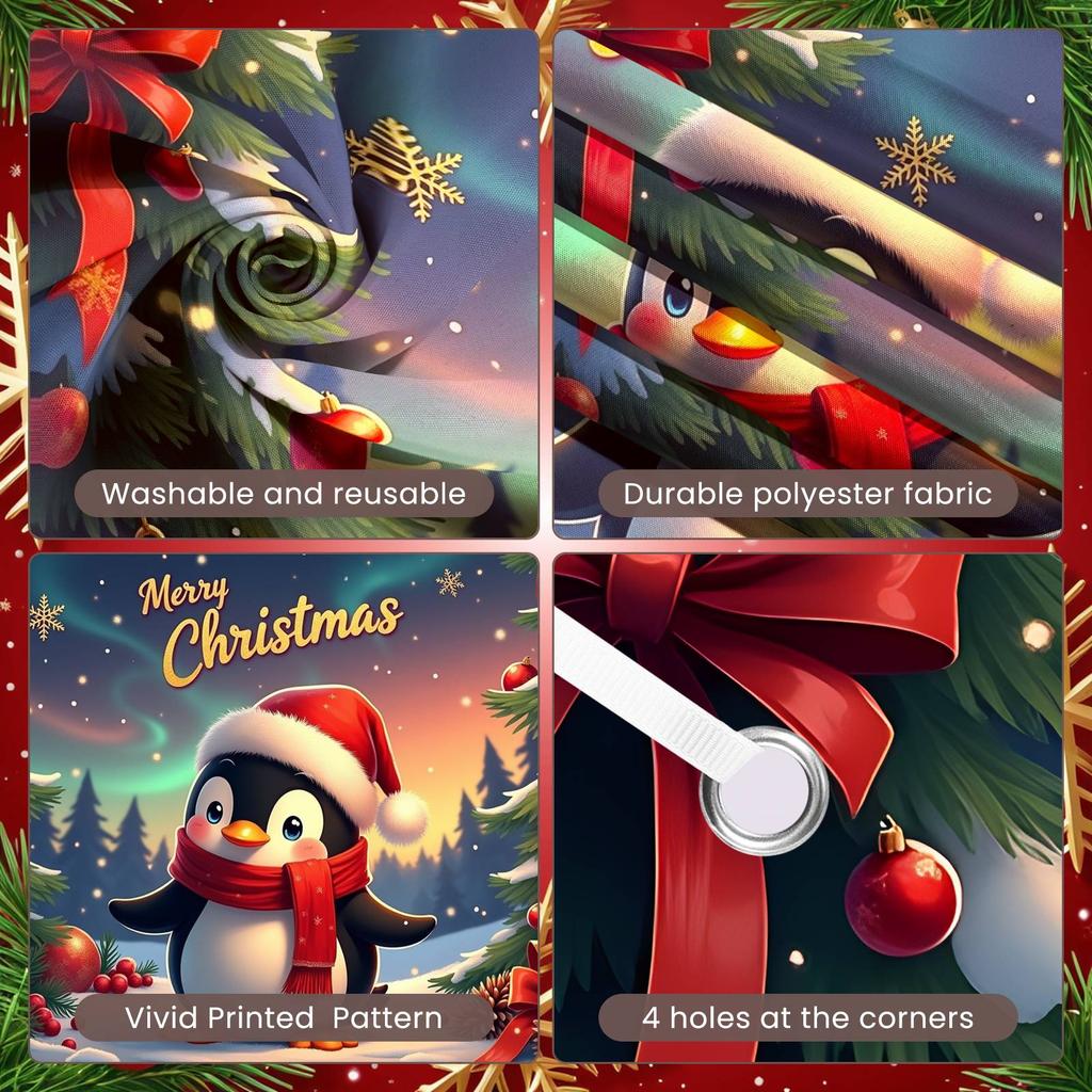Holiday Decor Banner Penguin Theme Christmas Tree Banner Merry Christmas Banner Holiday  For Home Decoration Holiday Indoor