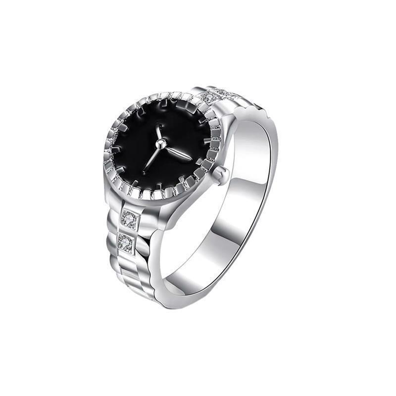 Adjustable Open Ring With Crystal-Embellished Watch Design Women Men Vintage Style Finger