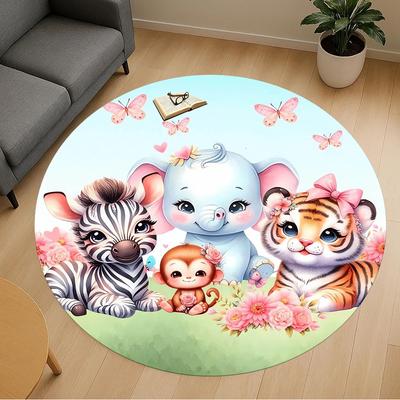 1pc Jungle Friends Round Chair Mat Area Rug - Non-Slip, Floor Mat for Office, Bedroom, Home Decor Christmas Gift P0811041
