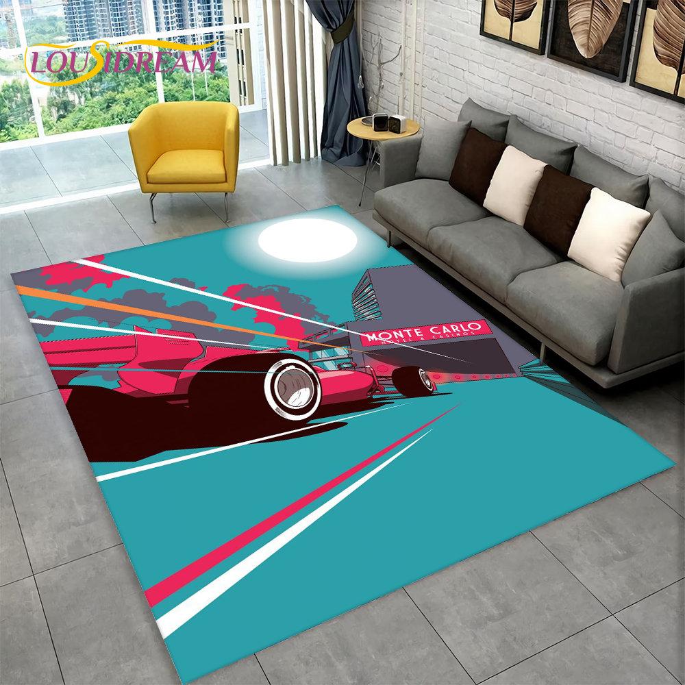 Großer Teppich mit Rennsportwagen-Motiv, Teppich für Zuhause, Wohnzimmer, Schlafzimmer, Sofa, Fußmatte, Dekoration, rutschfeste Bodenmatte für Kinder, Küche
