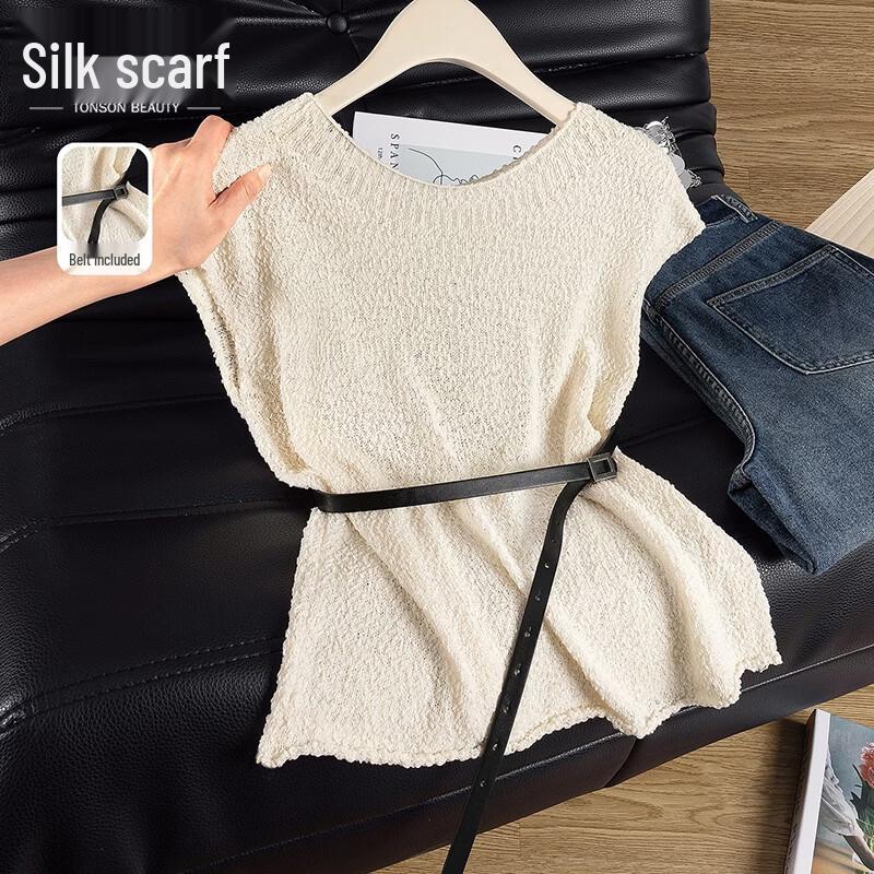 Women s Hollow Knit Short Sleeve Top M