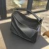 Bao Women's 25 New Style Puzzle Cowhide Stitched Retro Leather Surface Quilted Bag With Hidden Ribbon Decoration Cross-body Satchel