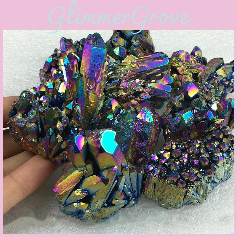 Stunning Natural Quartz Crystal Rainbow Titanium Cluster For Healing And Home Decor