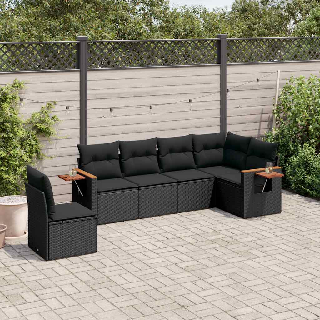 Vidaxl 6-Cz. Set di Mobili da Giardino con Cuscini, Polyrattan Nero