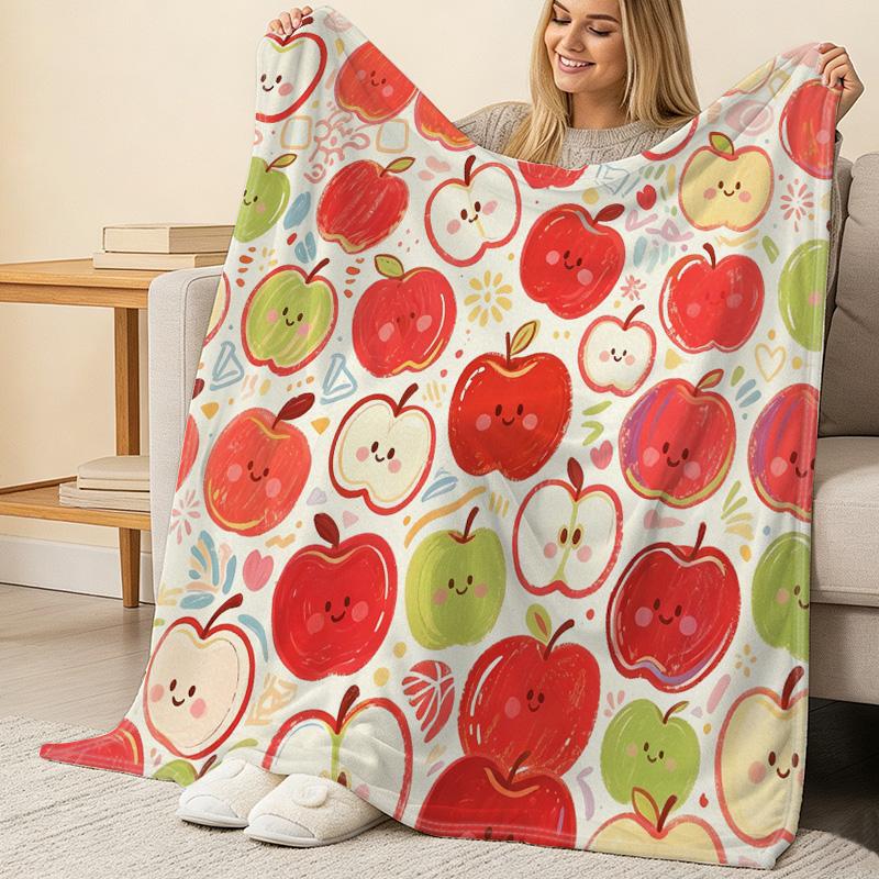 Cartoon Apple Series Flannel Blanket High Dense Velvet Soft Cozy Throw, Ideal for Home, Sofa Nap, Warm Decor, Christmas & Halloween