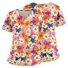 Top Medico a V con Stampa Floreale, Tasche, Spacchi Laterali, Manica Corta, Uniforme da Infermiera per Donna