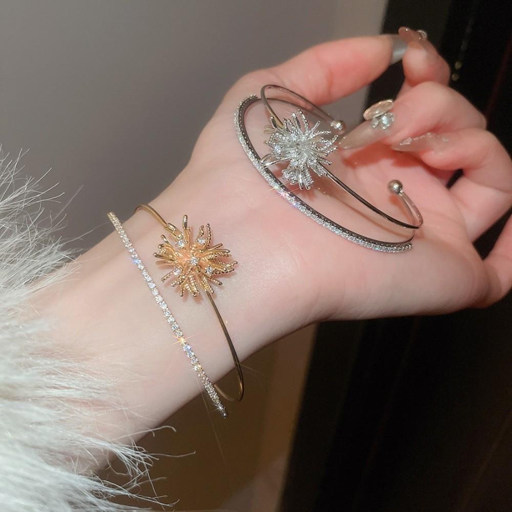 Arm Cuff Flower Cuff Bangles Zircon Exaggerated Bracelet  Party Dress Decoration