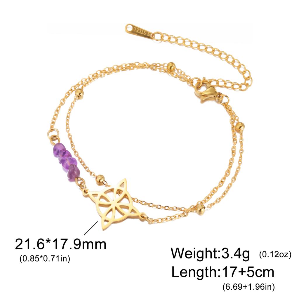 Lila Kristall Hexenknoten Anhänger Armband Damen Edelstahl Doppelschicht Perlenkette Amulett Hexerei Schmuck Geschenk