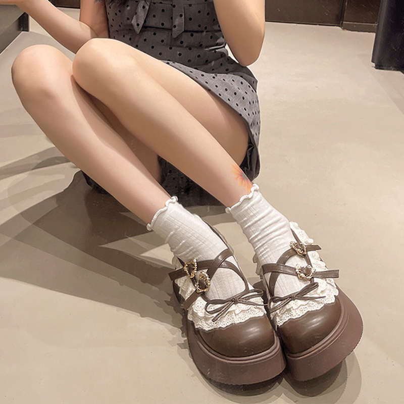 Bow Versatile Skirt Mary Jane Single Shoes Women's Spring 2025 New Lolita Lace Platform Small Leather Shoes
