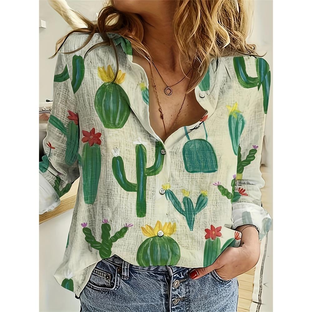 New Women's Shirts Bird Print Long Sleeve Shirt Loose Casual Fashion Shirt Large Size Women's Lapel Temperament Shirt