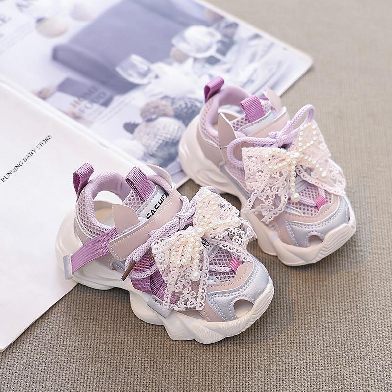 Children's Shoes Hollow Out Chunky Sneaker for Kids Girls High quality Princess Summer Dad Sneakers with Nice Mesh Bowtie I04152