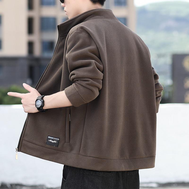 Men's Plus Size Fleece Jacket - Thick Stand Collar, Casual Autumn/Winter Outdoor Sports