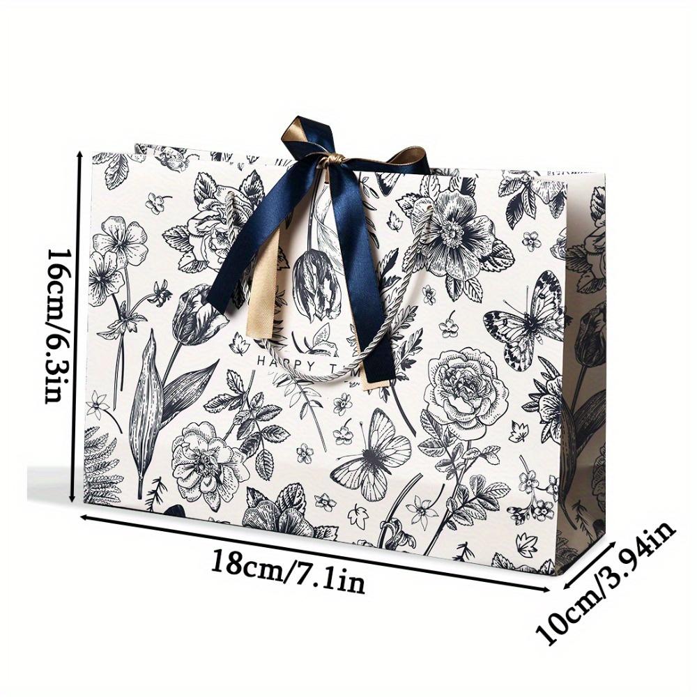 12pcs Small Gift Bags with Handles and Ribbon Party Favor Bags Paper Gift Bag with Flowers Printed Gift Wrap Bags Elegant Gift Bags with Handles
