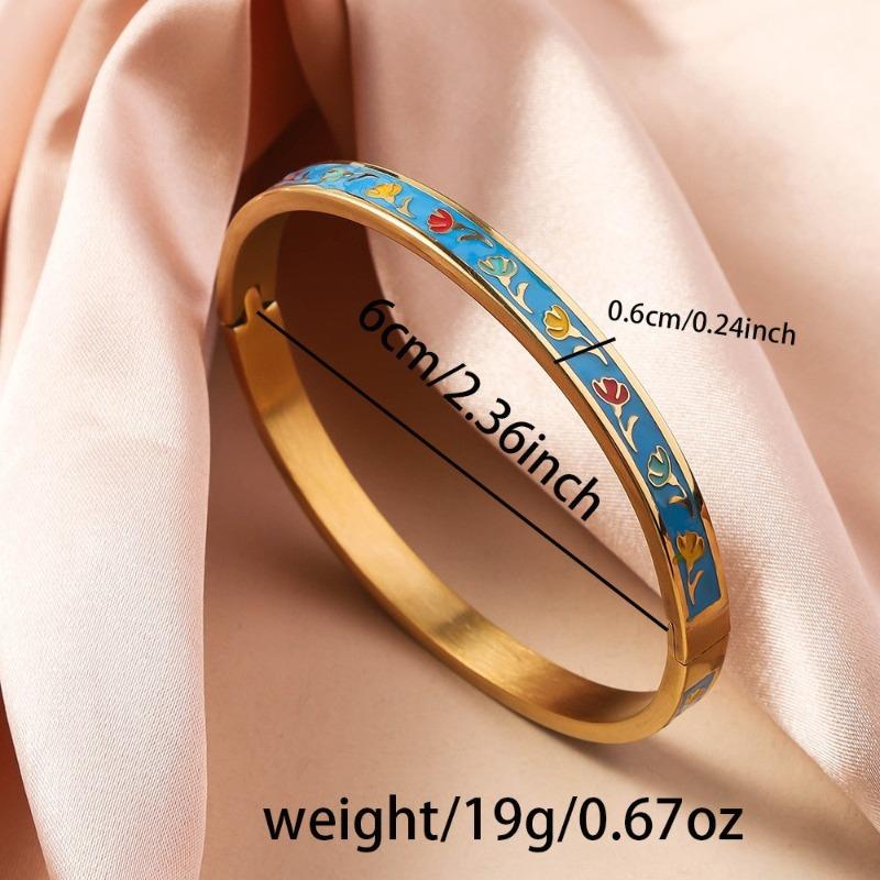 Hot-selling Titanium Steel Enamel Painted Bracelet K Vacuum Electroplating Women's Retro Personalized Oil Drip Titanium Steel Bracelet