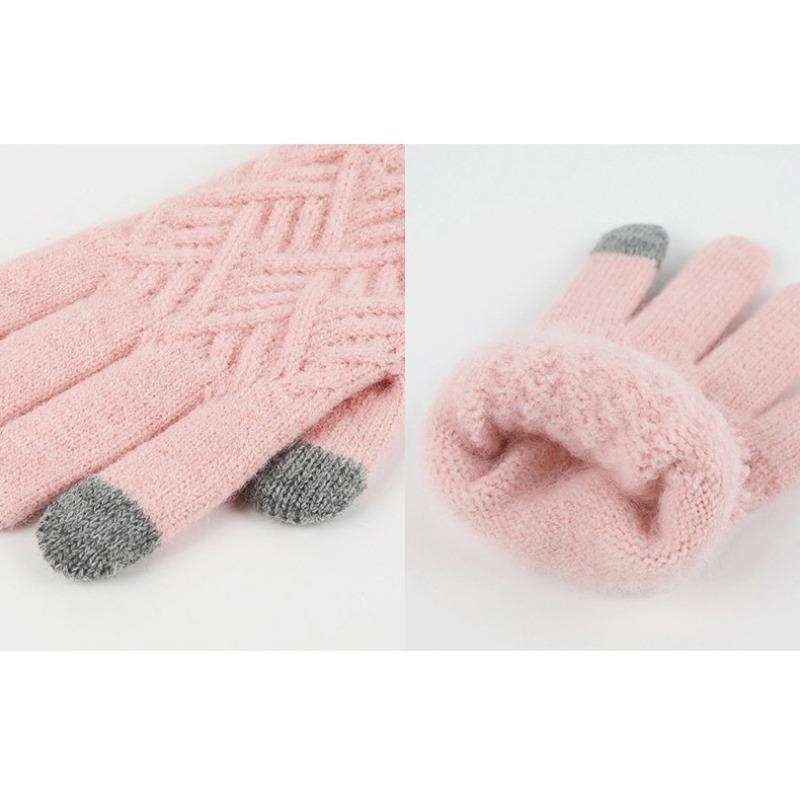 Children's Knitted Three Piece Set with Winter Plush Ball Warm Hat, Scarf, Glove