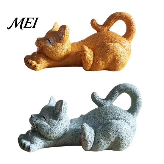 Small Cute Ornament for Workstation Stretching Kitten Figurine, Resin Cat Statue, Animal Ornament, Creative Crafts Room Compact Desktop Decoration