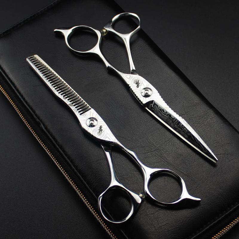 6.0 God Walker Damascus Steel Hairdressing & Barber Scissors - Straight & Thinning Shears 6.0 inch Thinning Scissors