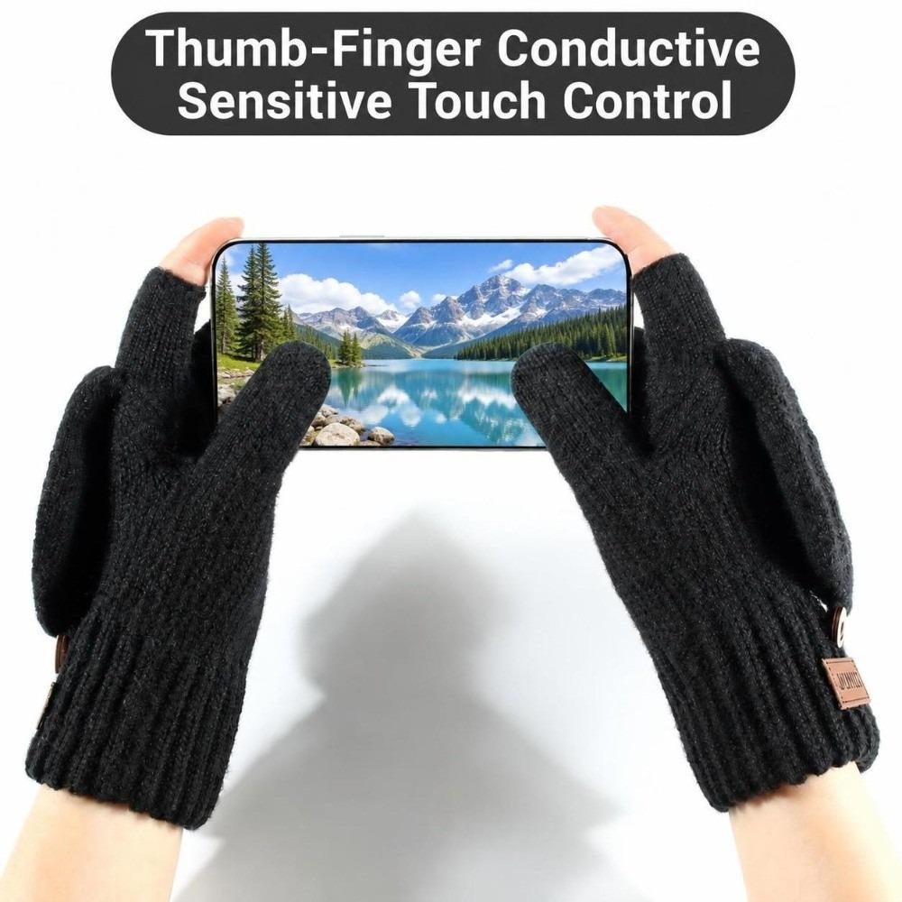 Polyester Blend Men Flip Top Gloves Warm Women Half Finger Mittens Cold Weather