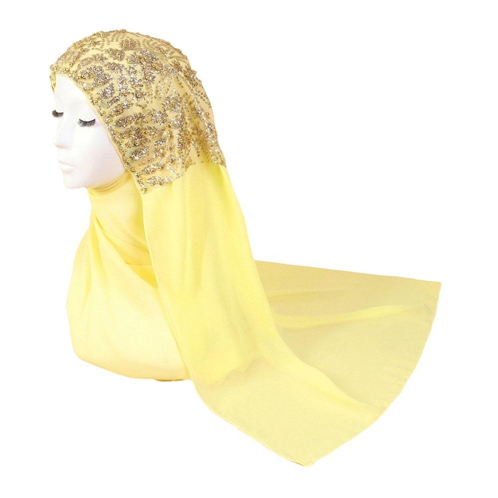 Long Islamic Turban Silk Women Headscarf Fashion Sequin Wraps Shawl Female
