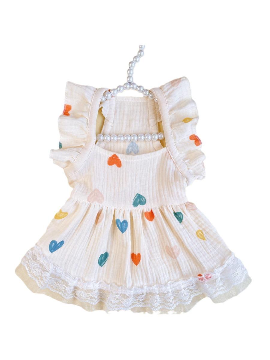 

Baby Cotton Yarn Material Light Yellow Love Small Flying Sleeve Doll Skirt Suitable for Cat Dog To Wear in All Seasons Soft XS светло-желтого
