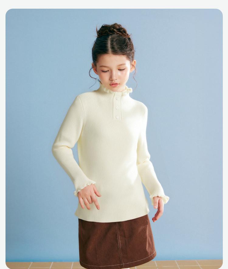 Girls' Half High Collar Knitted Ruffle Edge Sweater