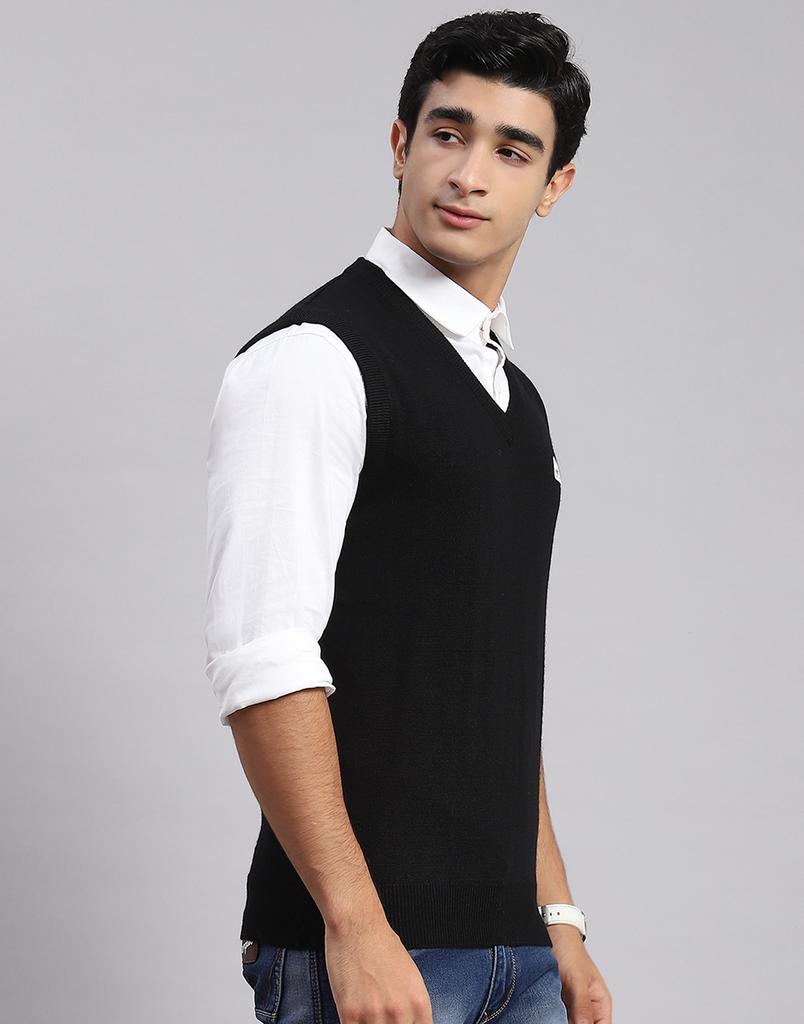 Monte Carlo Mens Black Solid V Neck Sweater