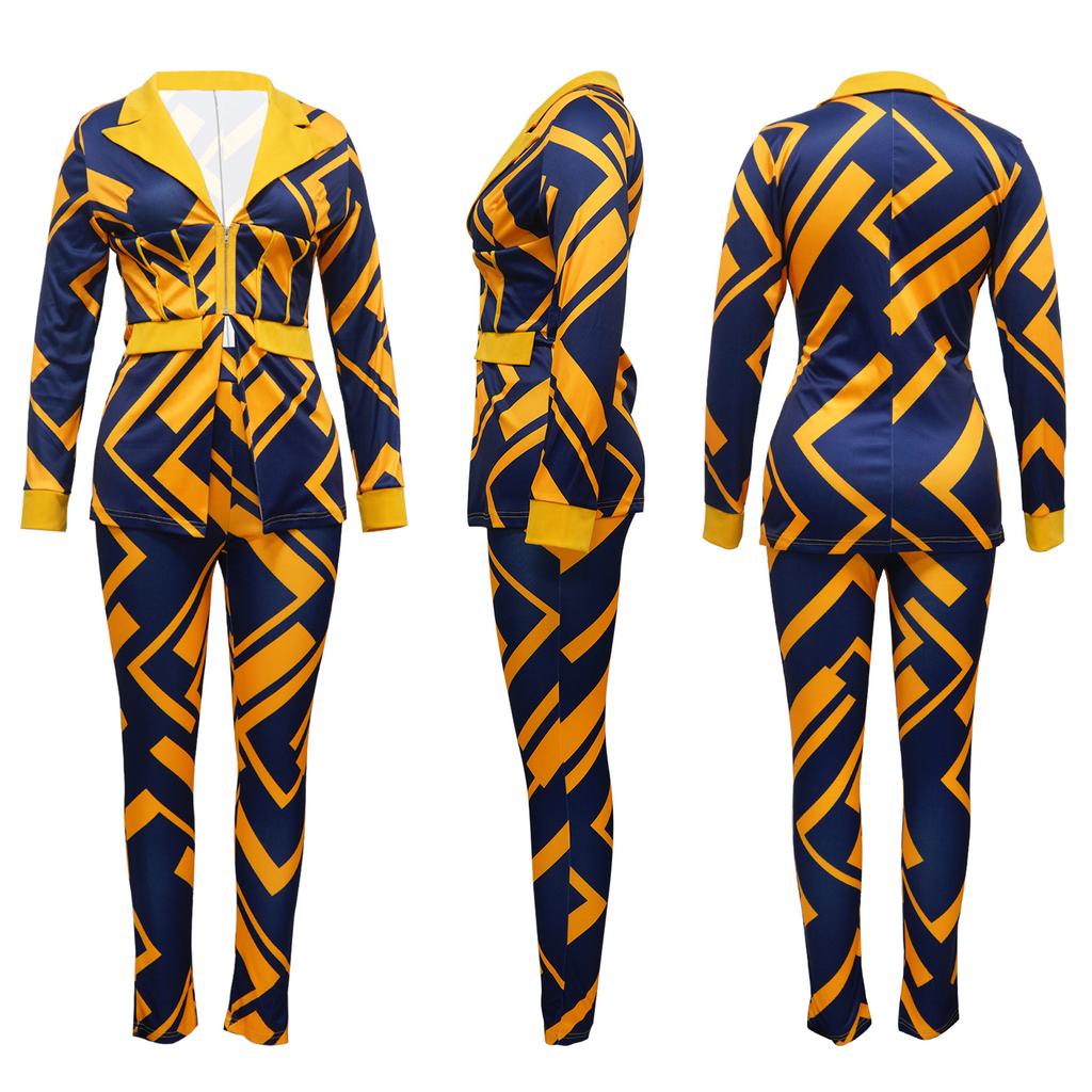 New Women's Notched Lapel Blazer and Pants Set, Slim Fit Office Two-Piece Suit for Women