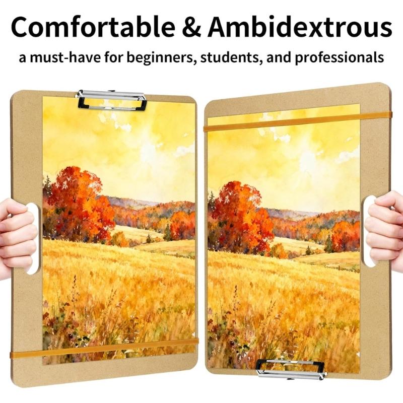 Art Drawing Pad Wood Sketching Board with Metal Clip and Elastic Band for Artist Beginner Sketching Oil Acrylic Painting