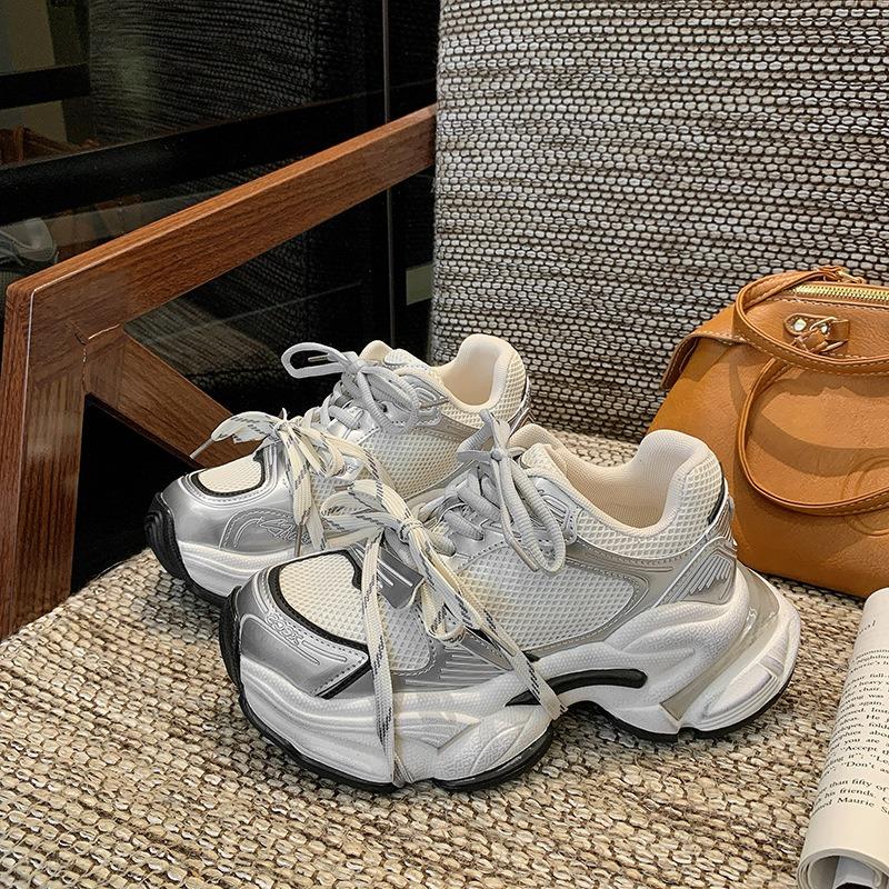 Thick-soled Heightening Dad Shoes Women's Autumn New Thin Mesh Breathable Casual Sports