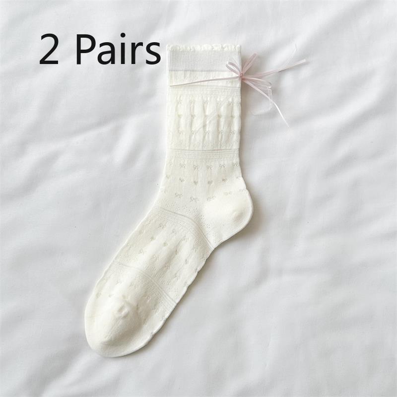 

2 Pairs of Solid-color Ballet-style Socks - Soft Version with Floral Patterns and Long Mid-calf Length Stockings in A Pile Design 2 pairs молоко, білий колір