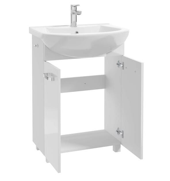Bathroom cabinet with washbasin 85x60cm, white, standing on legs, Mila