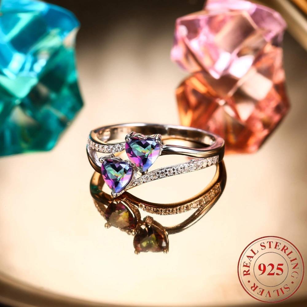 925Sterling Silver925Silver Promise Ring Valentine's Day Gift Double Stone Ring Heart-shaped Birthstone Toi Et Moi Engagement Ring Jewelry Teen
