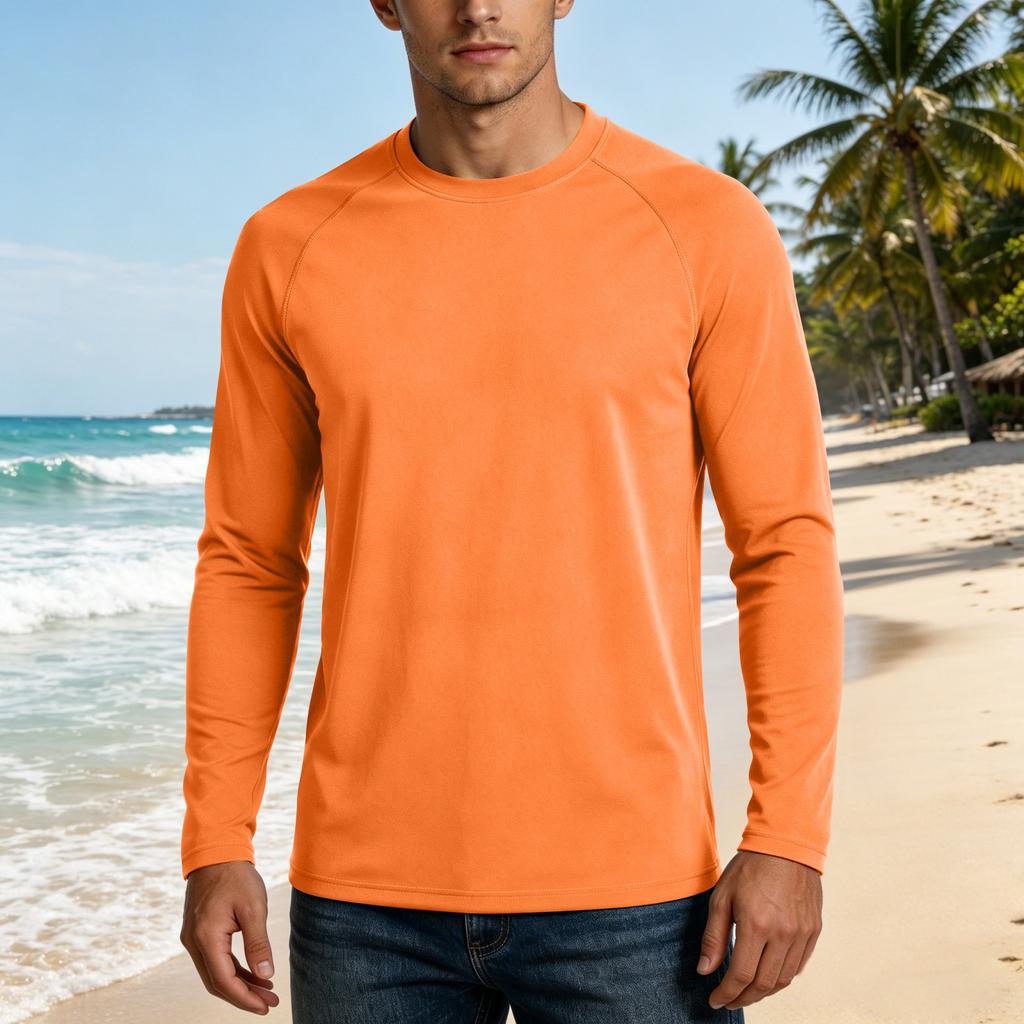 Men 50 Plus Sun Long Sleeve Shirt Lightweight Stretch Fabric Crew Neck Athletic Top for Outdoor Activities