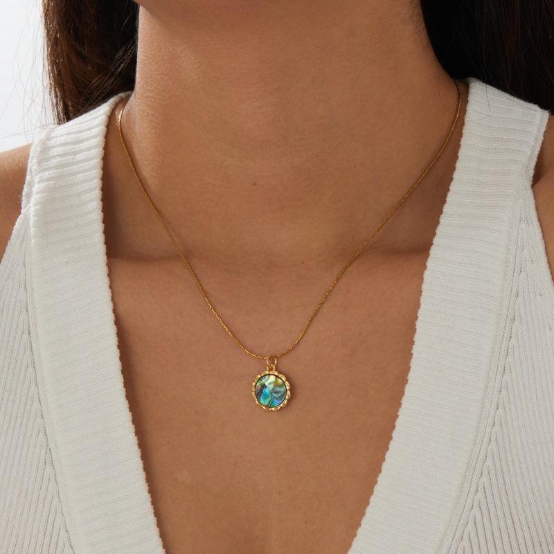 Gold Plated Stainless Steel Abalone Shell Pendant Necklace for Women