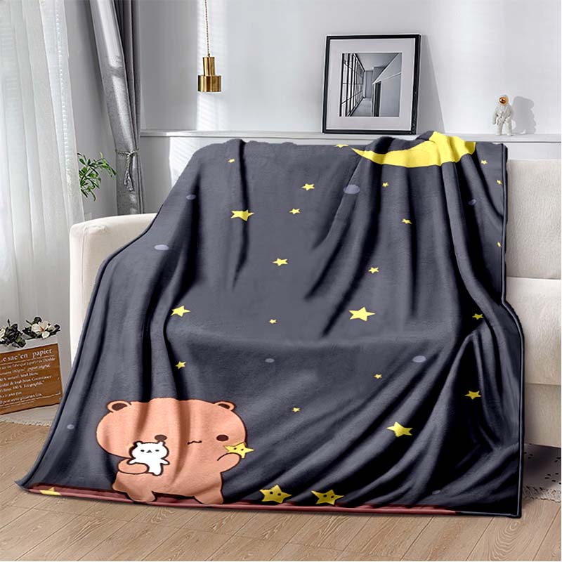 Cute Bubu and Dudu Series Blanket Cartoon Print Kids Warm Flannel Soft Comfortable Home Travel Blanket Bed Blanket Birthday Gift