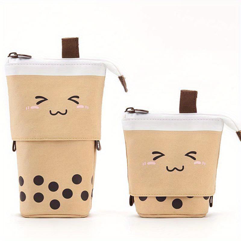 

Smiley face pencil case, large capacity polyester storage bag for stationery. коричневый