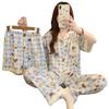 Cute Plaid Apple Puppy Pajamas Women'S Summer Cloud Cotton Short-Sleeved Three-Piece Set Thin Loungewear