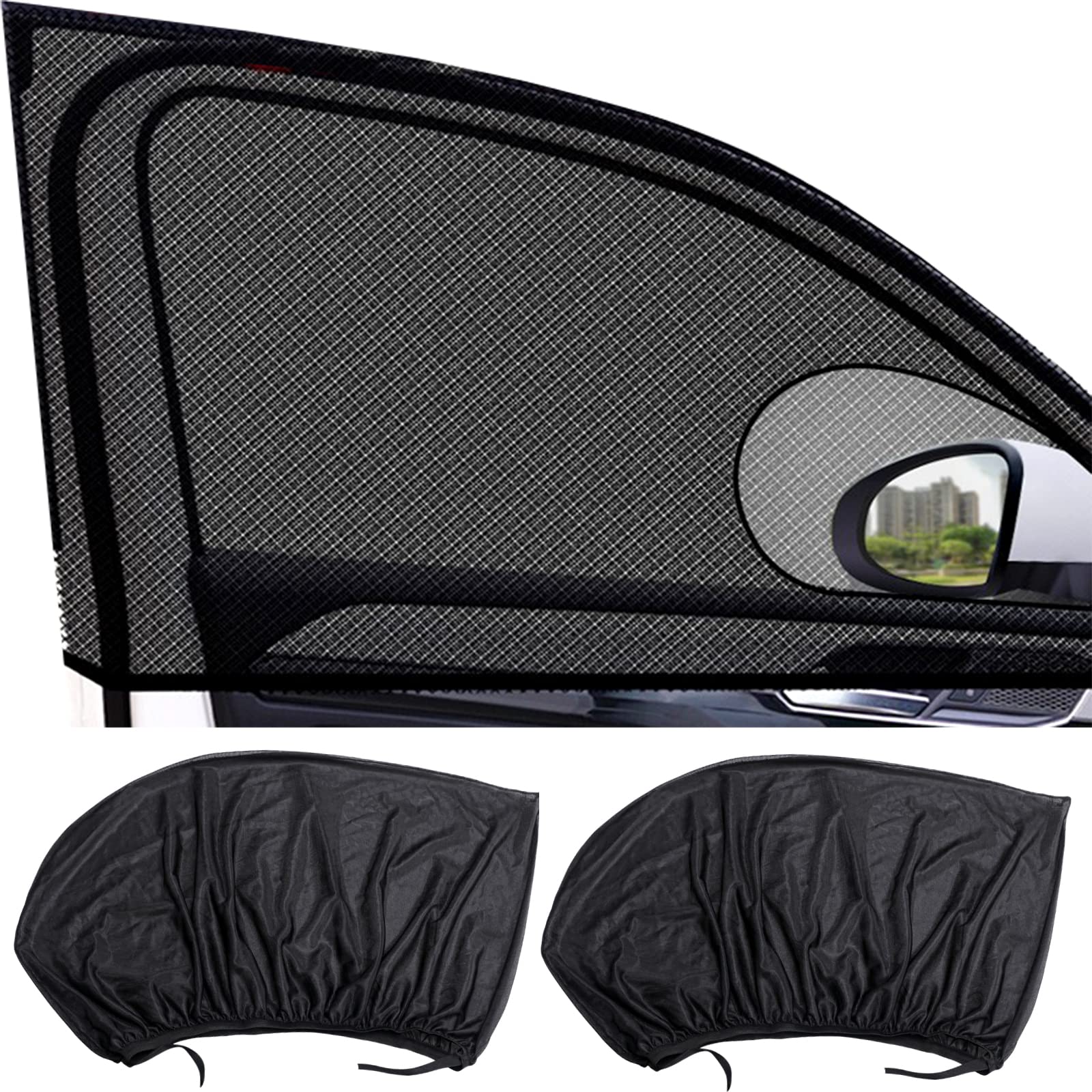 

Car Sunshades for Side Screen Summer Sun UV and Insect Perfect for Car Outdoor and More Set of 2 and Rear Window Windows, Doors, Protection, чёрный