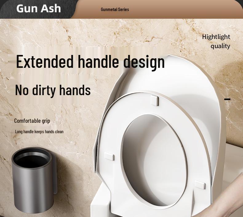 Wall-Mounted Toilet Brush with Long Handle - No-Punch Installation, No Dead Corners, Bathroom Cleaning Set