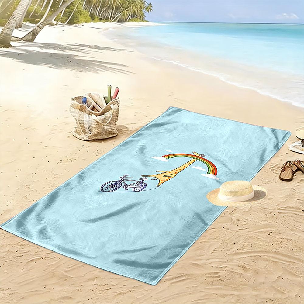 Giraffe Riding Bike Rainbow Design Beach Towel Quick-drying for Travel Outdoor Sports Jogging Beach and Swimming