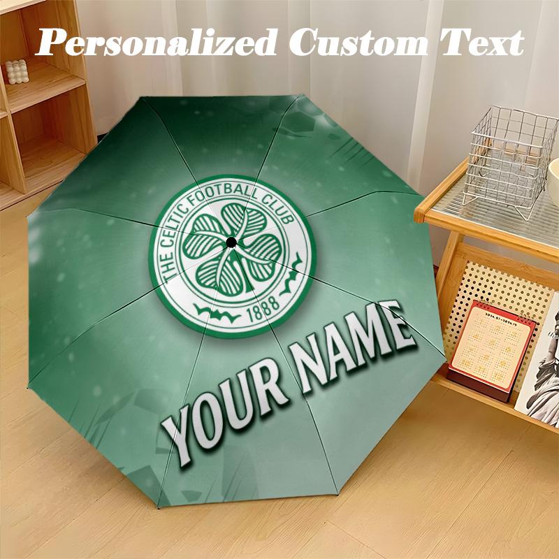 8 Rib Auto Folding Umbrella Celtic FC Print Custom Name Text Portable Rain Gear