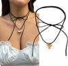Naszyjnik Czarny Choker Serce Złoty Retro Rzemyk Długa Tasiemka Na Szyję