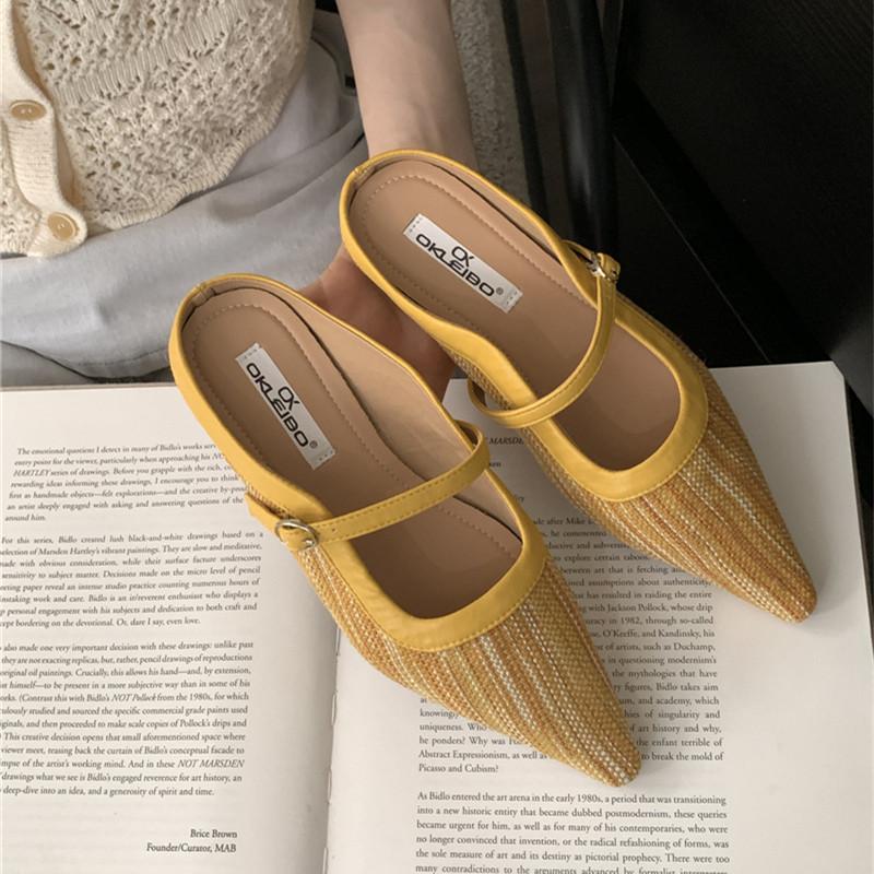 Bailamos Women Flats Fashion Point Toe Slip On Mules Shoes Soft Slippers Flat Heel Outdoor Casual Dress Sandals