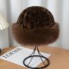 Mongolian Faux Mink Fur Leopard Print Bucket Hat - Warm & Stylish for Autumn/Winter