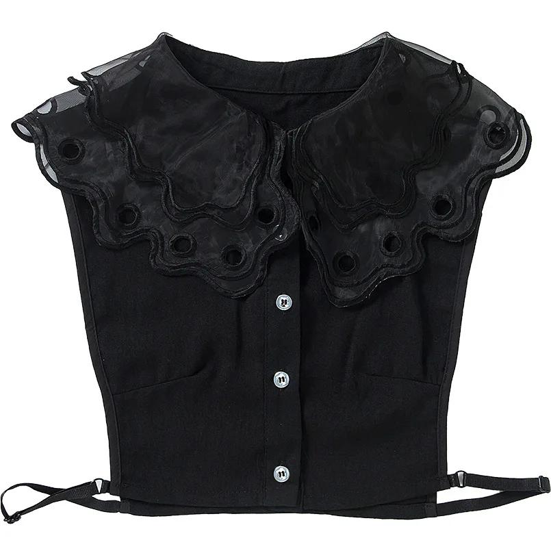 Women's Big Lapel Fake Collar Lace White Chiffon False Collar Ladies Lapel Shirt Blouse Detachable Collar for Sweater Decorative