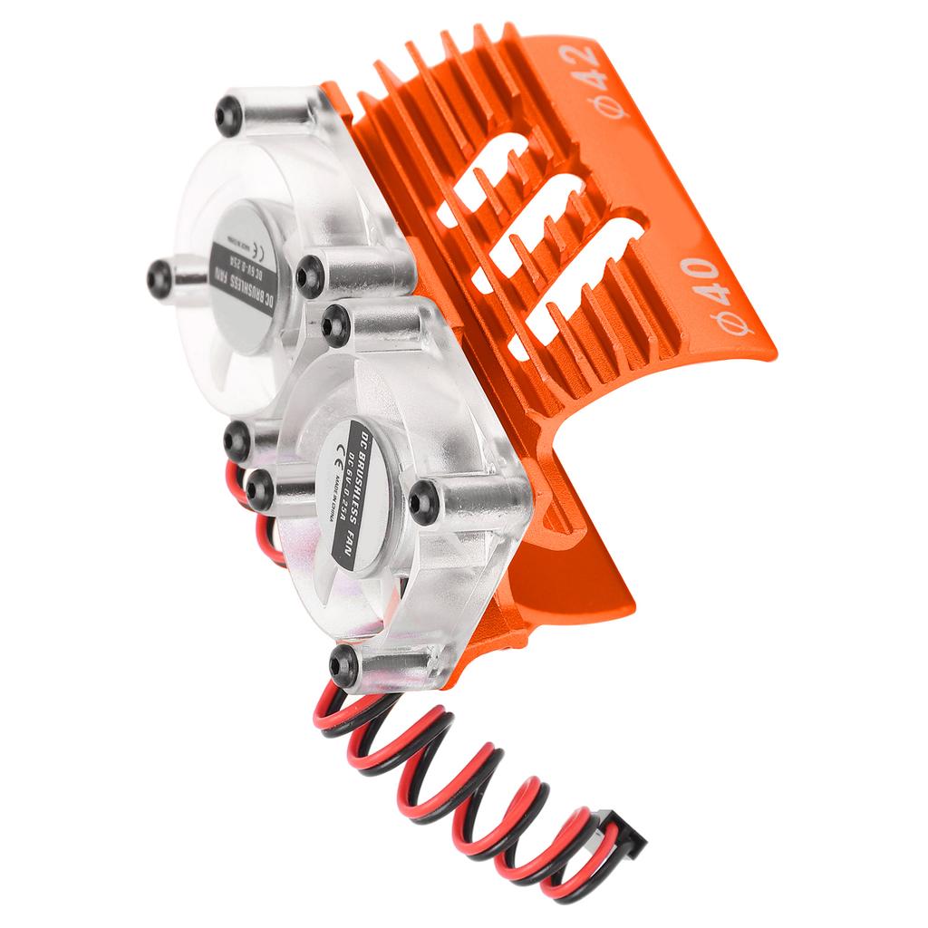 Double Fans Motor Cooling Radiator Twin Fans Motor Heat Sink 40?42mm for 18 RC CarOrange